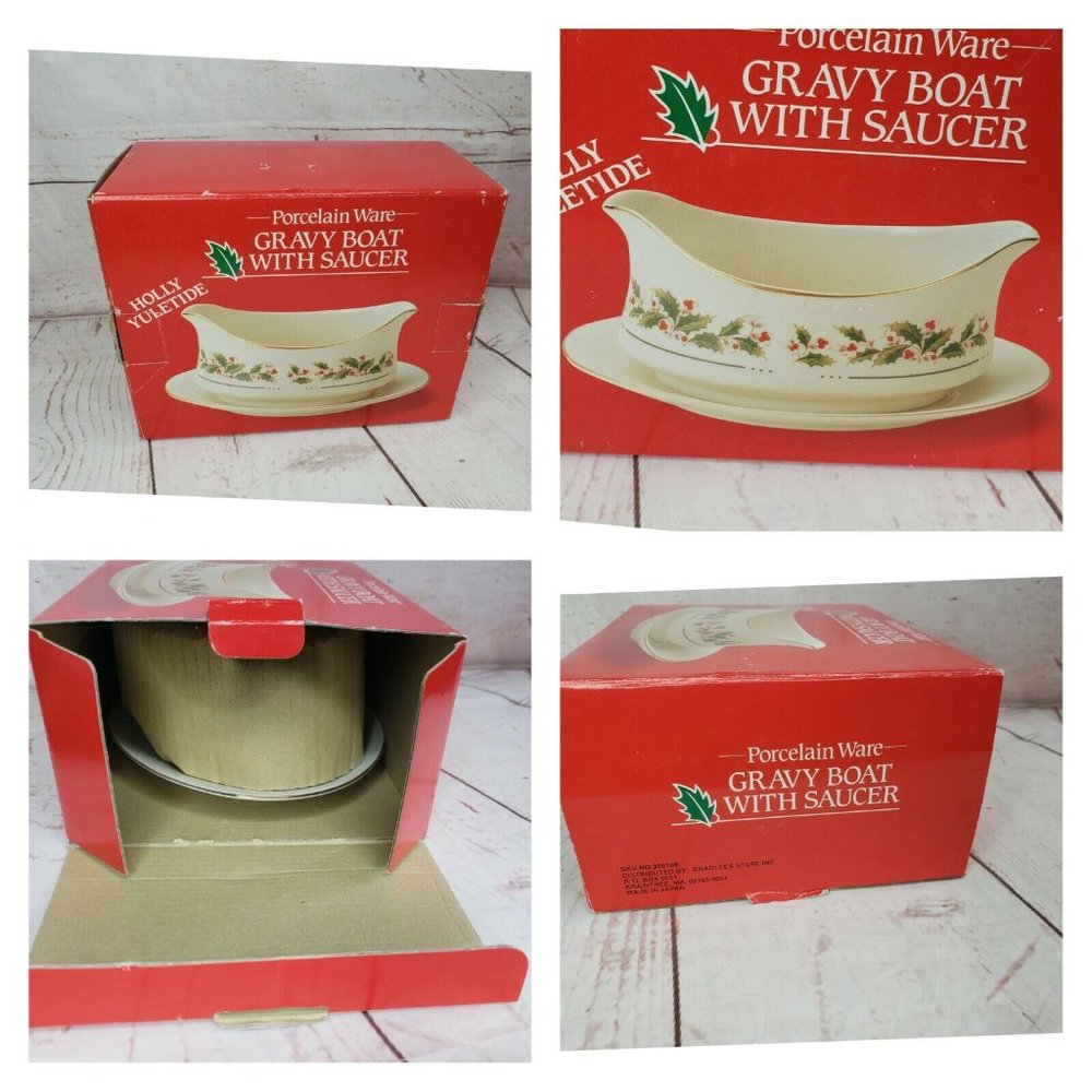Holly Yuletide Porcelain Gravy Boat Original VTG